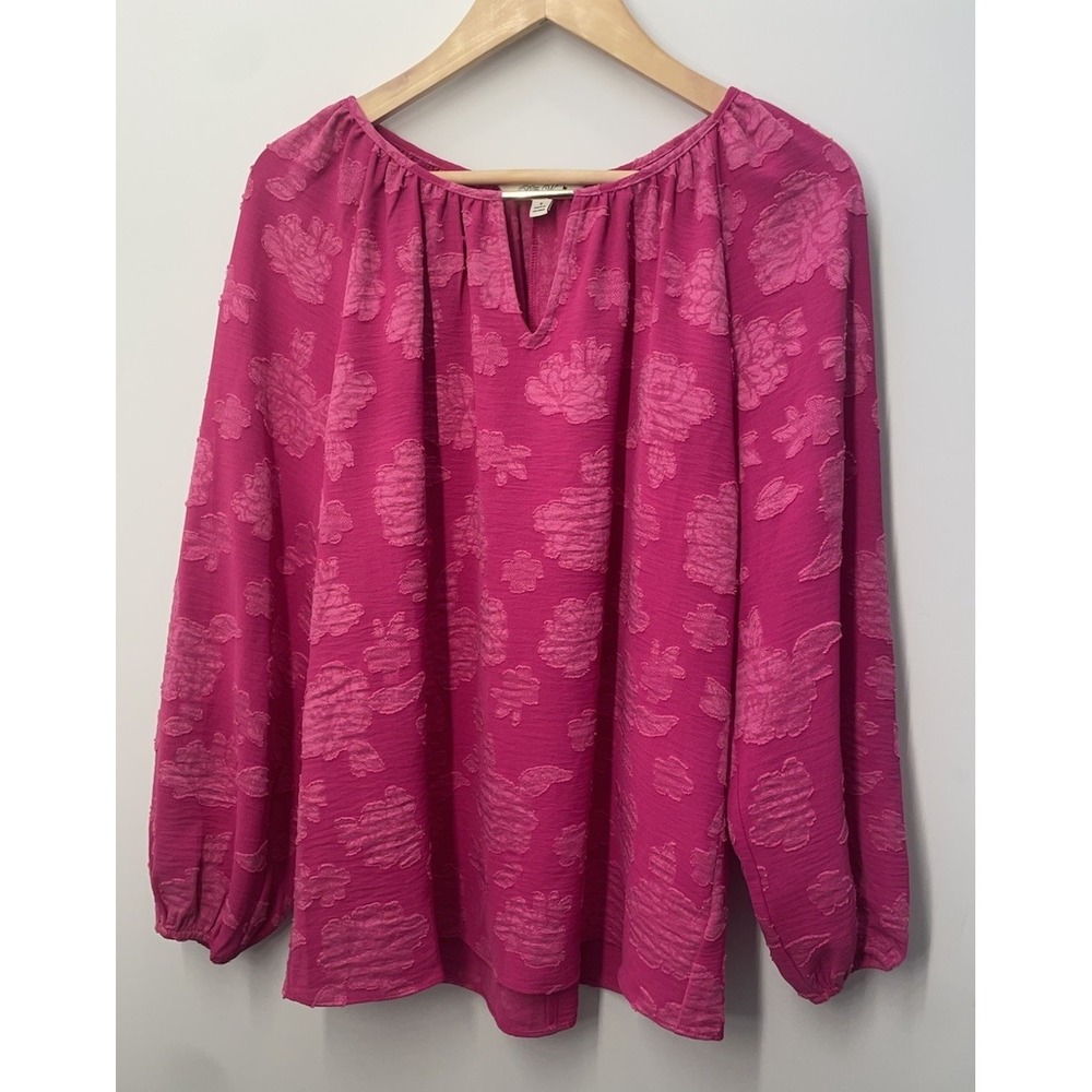 The‎ Pioneer Woman Womens Keyhole Blouse Size Small Pink Magenta Floral Jacquard